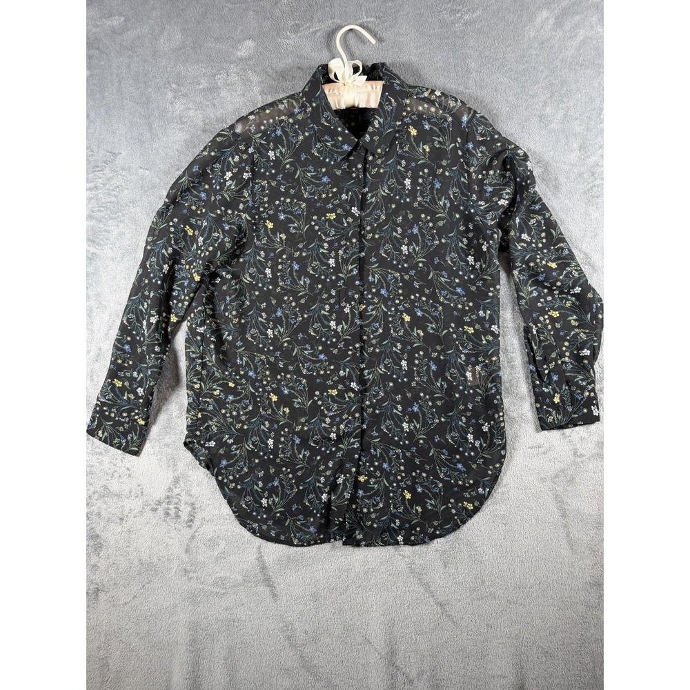 Philosophy Republic Clothing Women's L Sheer Black Floral Button Front Blouse